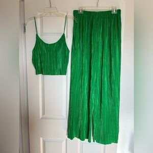 Steve Madden Vibrant Green Wide Leg Pants and Crop Top Set